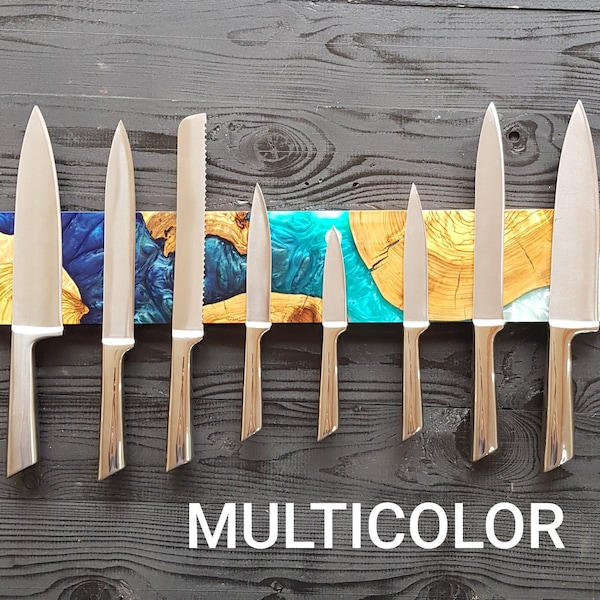 Custom Order Magnetic Knife Rack, Resin and Olive Wooden Knife Holder, Epoxy and Wood Knife Bar, Knife Block and Storage For Wall, Engraving