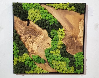 Custom Moss and Olive Wood Wall Art: Metal Frame, Preserved Moss Decor