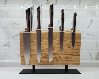 Knife Holder Olive Wood, Magnetic Knife Stand Olive Wood Knife Block, Knife Display, Messerblock, Knife Organizer, Wood Knife Rack, For Chef