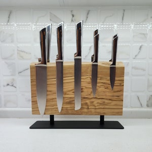 Knife Holder Olive Wood, Magnetic Knife Stand Olive Wood Knife Block, Knife Display, Messerblock, Knife Organizer, Wood Knife Rack, For Chef