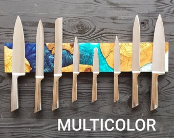 Custom Order Magnetic Knife Rack, Resin and Olive Wooden Knife Holder, Epoxy and Wood Knife Bar, Knife Block and Storage For Wall, Engraving