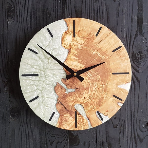 Custom Made Resin & Olive Wood Wall Clock, Made to order Epoxy and Olive Wood Wall Clock, Home gift, Live Edge Rustic Olive Wood Wall Clock