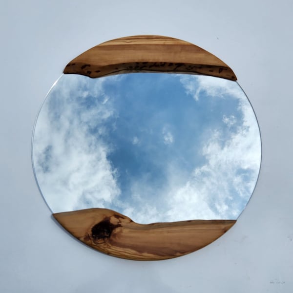 Made to order Olive Wood Mirror, Custom Order Live Edge Wooden Wall Mirror, Made To Order Mirror, Wall Decor Idea, Natural Round Mirror