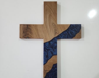 Wooden Crucifix, Resin and Walnut Wood Wall Cross, Wall Crucifix, Epoxy and Walnut Wooden Wall Cross, Large wooden Wall Cross, Kruzifix,