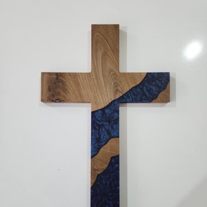 Handmade Walnut Wood Wall Cross with Resin Inlay