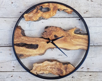 Custom Made Metal & Olive Wood Wall Clock, Wooden Wall Clock, Rustic Wall Clock, Unique Gift, Metal Clock, Home Gift, Housewarming gift