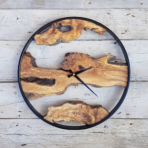 Custom Made Metal & Olive Wood Wall Clock, Wooden Wall Clock, Rustic Wall Clock, Unique Gift, Metal Clock, Home Gift, Housewarming gift