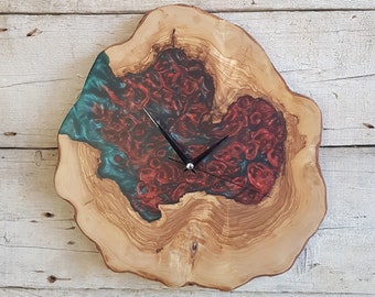 Live Edge Resin & Olive Wood Wall Clock, Ready to ship Epoxy and Olive Wood Wall Clock, Natural Form Clock Unique Handmade Gift, Wall Art