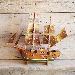 Wooden Pirate Ship Model, Handmade Pirate Ship. Model Pirate Ship, Miniature Pirate ship, Handmade Decor, Wooden Decoration image 1