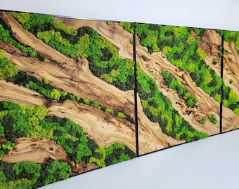Custom Moss and Olive Wood Wall Art: Metal Frame, Preserved Moss Decor