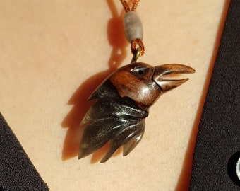 Raven Bird Resin and Wooden Pendant, Animal Necklace, Perfect Christmast gift,  Wooden Pendant, handcrafted, Gift For Her