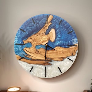 Custom Made Resin & Olive Wood Wall Clock, Made to order Epoxy and Olive Wood Wall Clock, Home gift, Live Edge Rustic Olive Wood Wall Clock