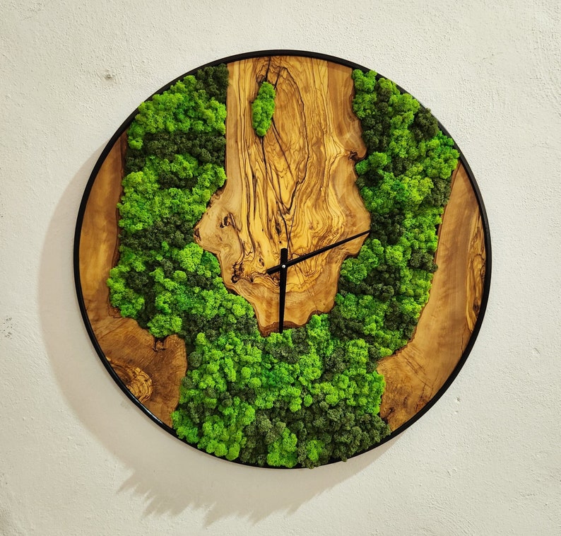 Moss & Olive Wood Wall Clock With Metal Frame - Etsy