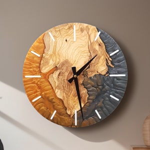 Custom Made Resin & Olive Wood Wall Clock, Made to order Epoxy and Olive Wood Wall Clock, Home gift, Live Edge Rustic Olive Wood Wall Clock