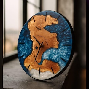 Custom Made Resin & Olive Wood Wall Clock, Made to order Epoxy and Olive Wood Wall Clock, Home gift, Live Edge Rustic Olive Wood Wall Clock