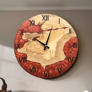 Custom Made Resin & Olive Wood Wall Clock, Made to order Epoxy and Olive Wood Wall Clock, Home gift, Live Edge Rustic Olive Wood Wall Clock