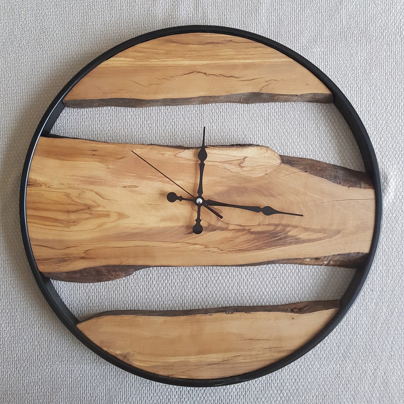 Custom Made Metal & Olive Wood Wall Clock, Wooden Wall Clock, Rustic Wall Clock, Unique Gift, Metal Clock, Home Gift, Housewarming gift image 9