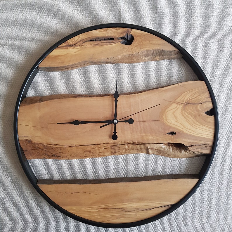 Custom Made Metal & Olive Wood Wall Clock, Wooden Wall Clock, Rustic Wall Clock, Unique Gift, Metal Clock, Home Gift, Housewarming gift image 8