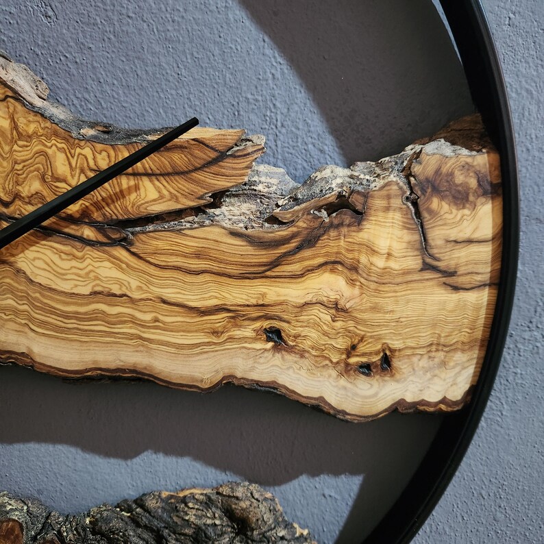 Handmade Olive Wood Wall Clock: Modern Rustic Black Metal Frame - Etsy