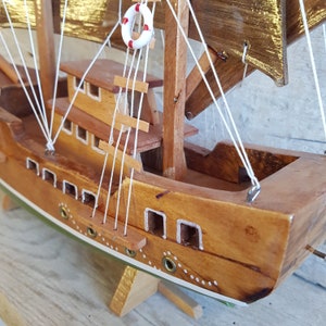 Wooden Pirate Ship Model, Handmade Pirate Ship. Model Pirate Ship, Miniature Pirate ship, Handmade Decor, Wooden Decoration image 4