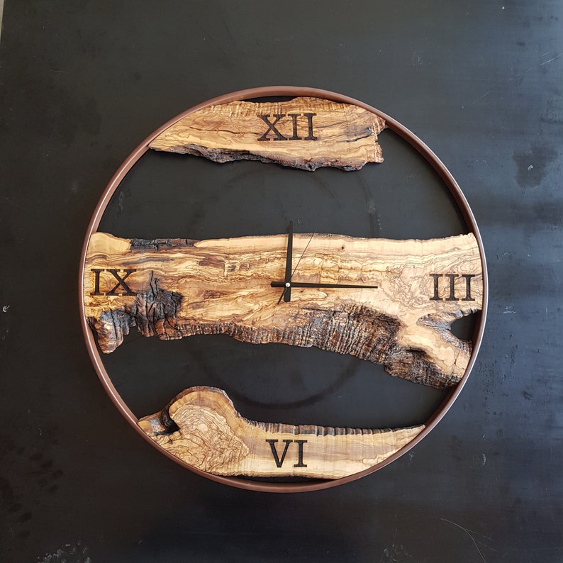 Custom Made Metal & Olive Wood Wall Clock, Wooden Wall Clock, Rustic Wall Clock, Unique Gift, Metal Clock, Home Gift, Housewarming gift image 5