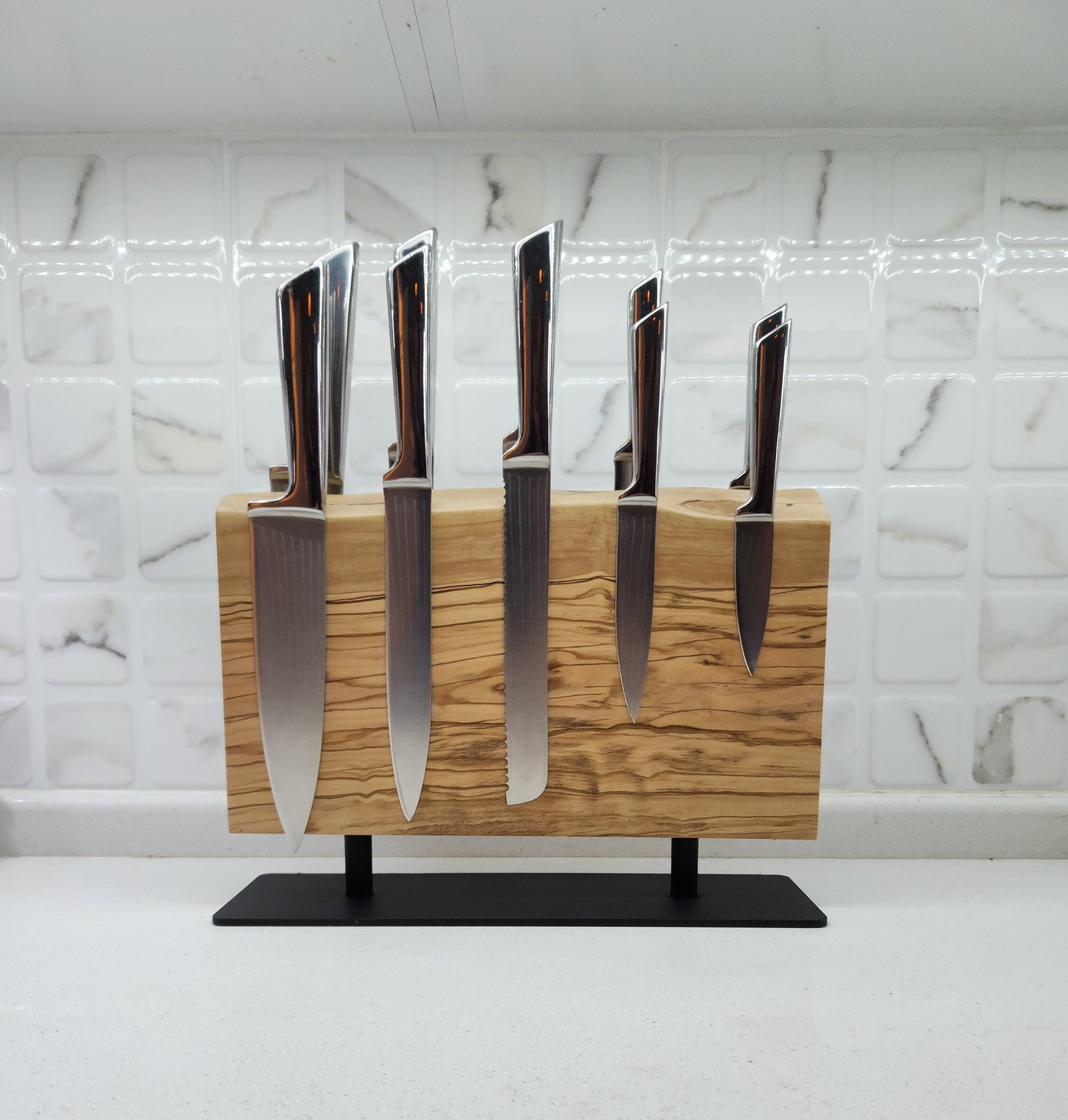 Wood Knife Rack Wall Mount Knife Holder Wooden Knife Block Rustic Kitchen  Wall Decor Gift for Cooks 