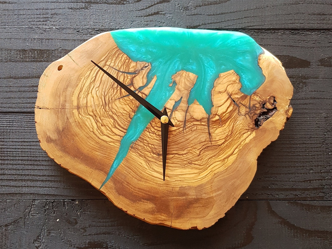 10 Epoxy Wooden Wall Clock, Ready to Ship Resin and Olive Wood Wall