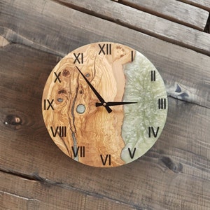 Custom Made Resin & Olive Wood Wall Clock, Made to order Epoxy and Olive Wood Wall Clock, Home gift, Live Edge Rustic Olive Wood Wall Clock