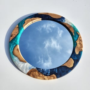 Handmade Olive Wood & Resin Round Mirror - Rustic Wall Decor
