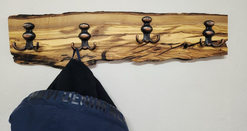 Wooden Coat Rack, Custom Made Rustic Live Edge Olive Wooden Wall Mounted, Personalized Coat Rack For Wall, Wooden Coat Rack, Coat Hanger image 3