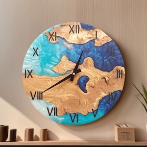 Custom Made Resin & Olive Wood Wall Clock, Made to order Epoxy and Olive Wood Wall Clock, Home gift, Live Edge Rustic Olive Wood Wall Clock