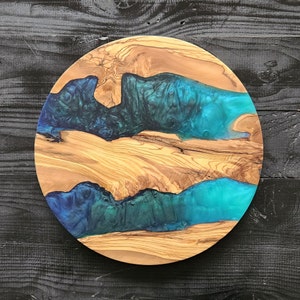 Resin Olive Wood Charcuterie Board: Turquoise, Green & Blue Epoxy, Personalized