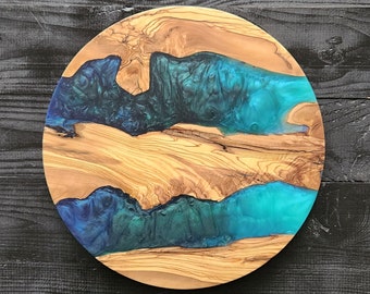 Custom Charcuterie Board, Resin and Olive wood Platter, Green, Turquoise and Blue Top Quality Epoxy, Chop Board, Cutting Board, Personalized