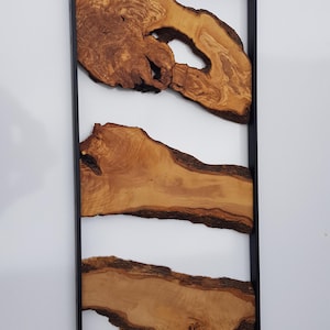 Metal Framed Olive Wood Wall Art: Rustic Live Edge Decor