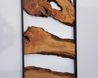 Metal Framed Olive Wood Wall Art: Rustic Live Edge Decor