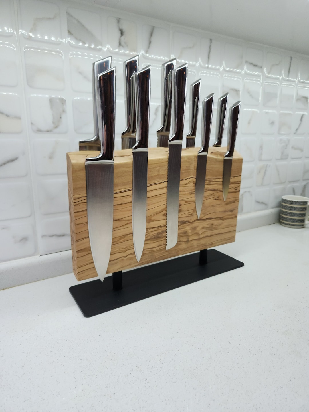 Knife Holder Olive Wood, Knife Stand Olive Wood Knife Block