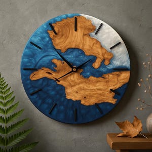 Custom Made Resin & Olive Wood Wall Clock, Made to order Epoxy and Olive Wood Wall Clock, Home gift, Live Edge Rustic Olive Wood Wall Clock