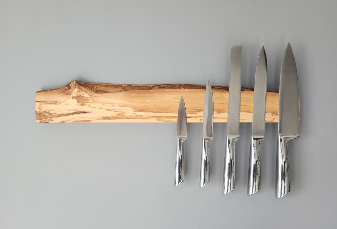 Knife Rack, Olive Wooden Knife Holder, Live Edge Wood Knife