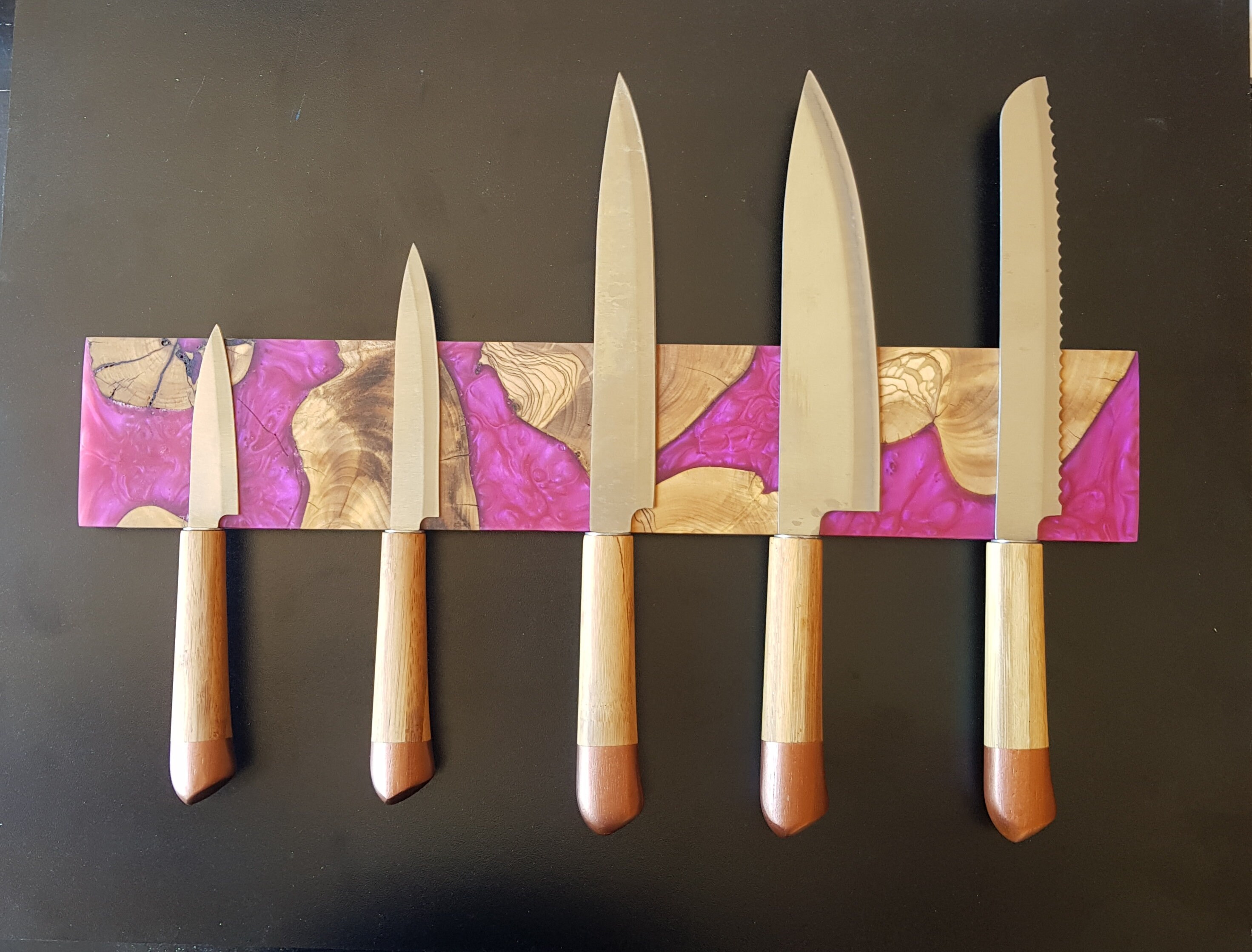 Custom Order Magnetic Knife Rack, Resin and Olive Wooden Knife Holder, Epoxy and Olive Wood Knife Bar, Knife Block, Knife Storage For Wall