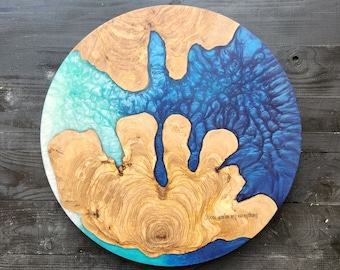 Custom Charcuterie Board, Resin and Olive wood Platter, White, Teal and Blue Top Quality Epoxy, Chop Board, Cutting Board, Personalized