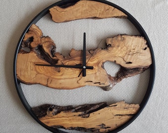 Custom Made Metal & Olive Wood Wall Clock, Wooden Wall Clock, Rustic Wall Clock, Unique Gift, Metal Clock, Home Gift, Housewarming gift