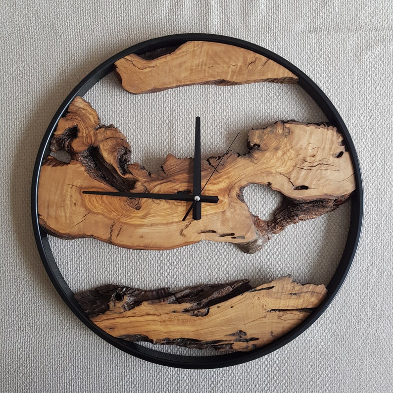 Custom Made Metal & Olive Wood Wall Clock, Wooden Wall Clock, Rustic Wall Clock, Unique Gift, Metal Clock, Home Gift, Housewarming gift image 3