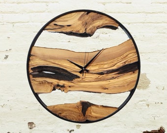 Custom Made Metal & Olive Wood Wall Clock, Wooden Wall Clock, Rustic Wall Clock, Unique Gift, Metal Clock, Home Gift, Housewarming gift