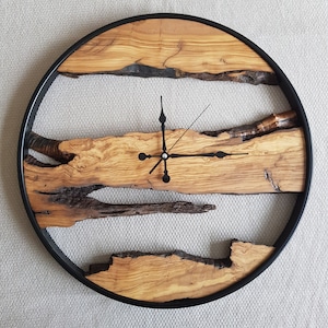 Custom Made Metal & Olive Wood Wall Clock, Wooden Wall Clock, Rustic Wall Clock, Unique Gift, Metal Clock, Home Gift, Housewarming gift image 2