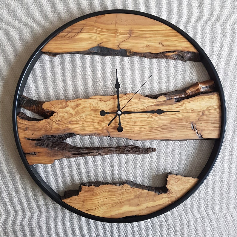 Custom Made Metal & Olive Wood Wall Clock, Wooden Wall Clock, Rustic Wall Clock, Unique Gift, Metal Clock, Home Gift, Housewarming gift image 2