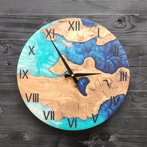 Custom Resin & Olive Wood Wall Clock: Live Edge Rustic Decor