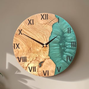 Custom Made Resin & Olive Wood Wall Clock, Made to order Epoxy and Olive Wood Wall Clock, Home gift, Live Edge Rustic Olive Wood Wall Clock