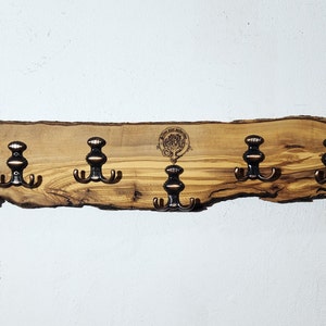 Live Edge Olive Wood Coat Rack: Rustic Wall Mounted Hanger, Personalized