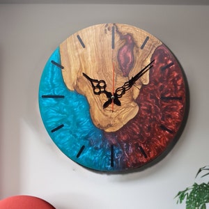 Custom Made Resin & Olive Wood Wall Clock, Made to order Epoxy and Olive Wood Wall Clock, Home gift, Live Edge Rustic Olive Wood Wall Clock