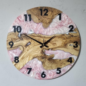 Made to order Epoxy and Olive Wood Wall Clock, Home gift, Live Edge Rustic Olive Wood Wall Clock, Custom Made Resin & Olive Wood Wall Clock